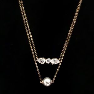 Nadri Gold Tone Dainty Pearl and CZ Necklace